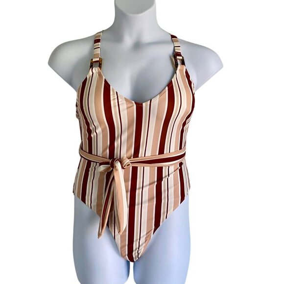 Cupshe One Piece Striped Cross Back Belted Swimsuit Women's Large NEW NWT - Picture 2 of 13